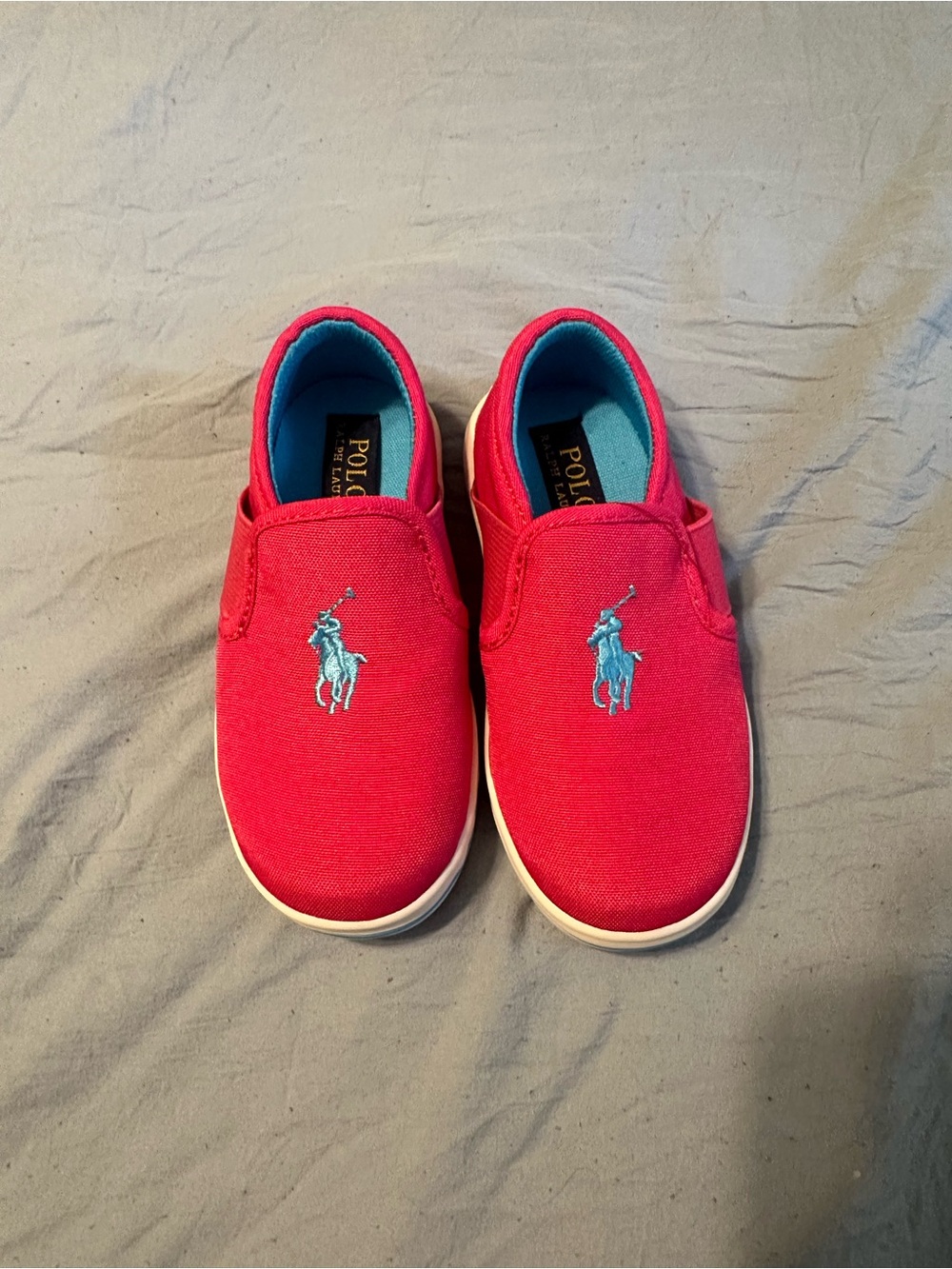 Polo by Ralph Lauren Kids Hot Pink Slip-On Canvas Sneakers with Blue Pony